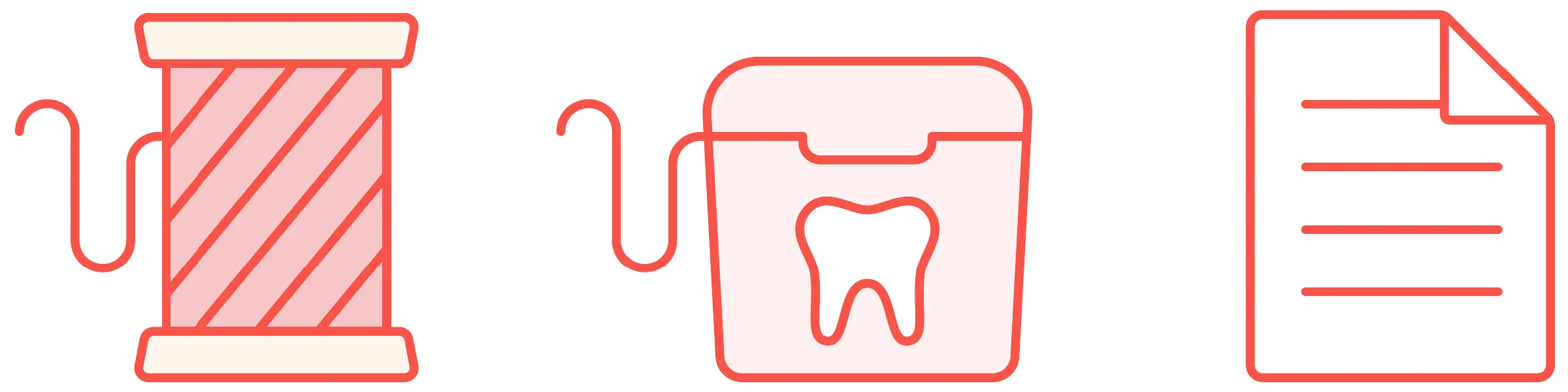 Drawing of spool of thread, dental floss dispensor, and sheet of paper