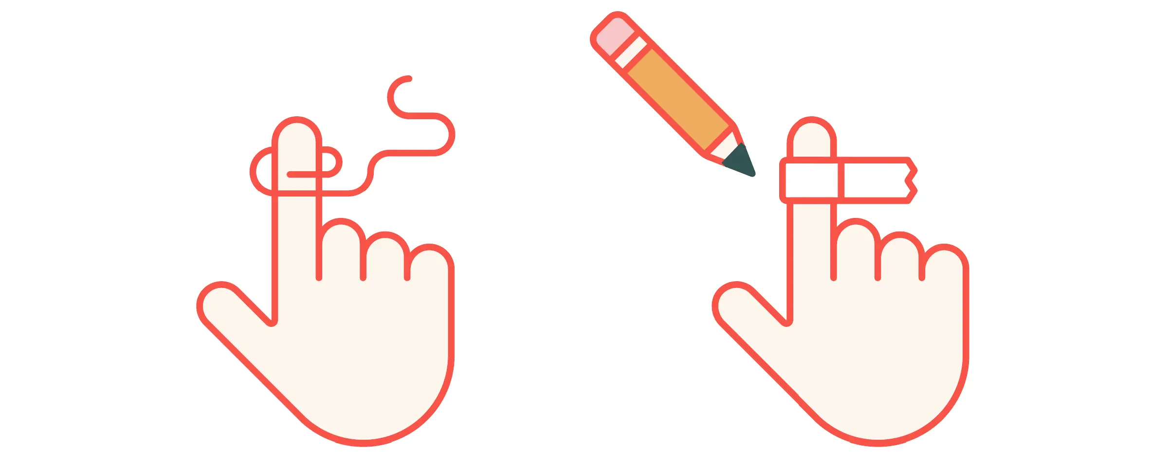 Drawing of a hand depicting string or paper strip wrapped around a finger