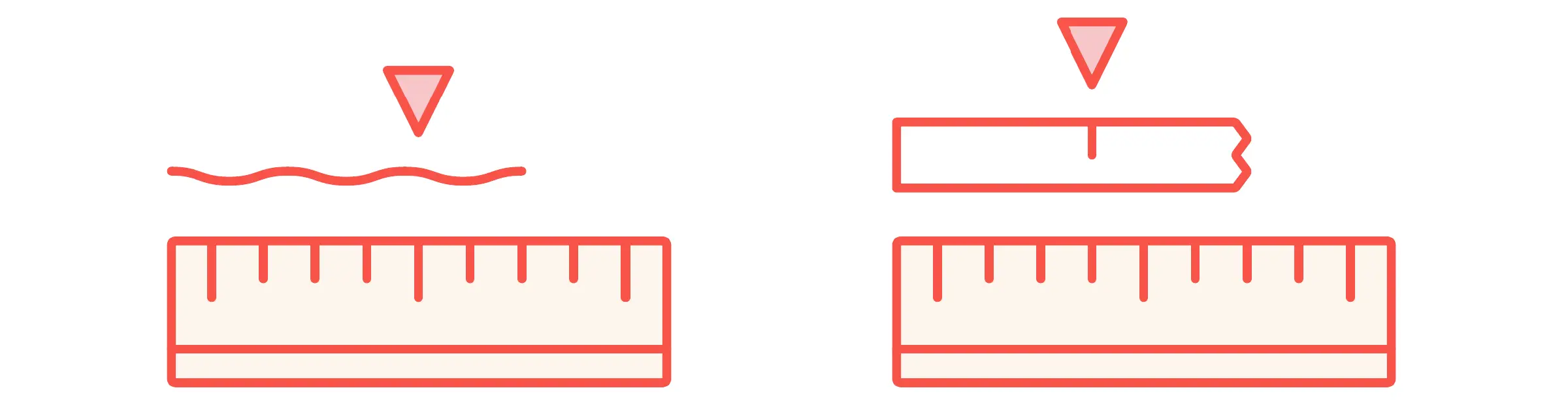 Drawing of string or paper strip in front of a ruler of measurement
