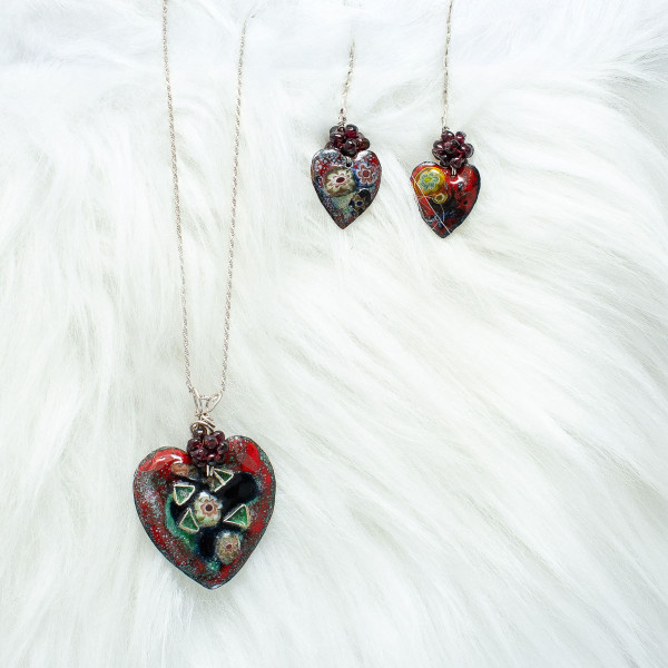 Cloisonné Garnet Hearts